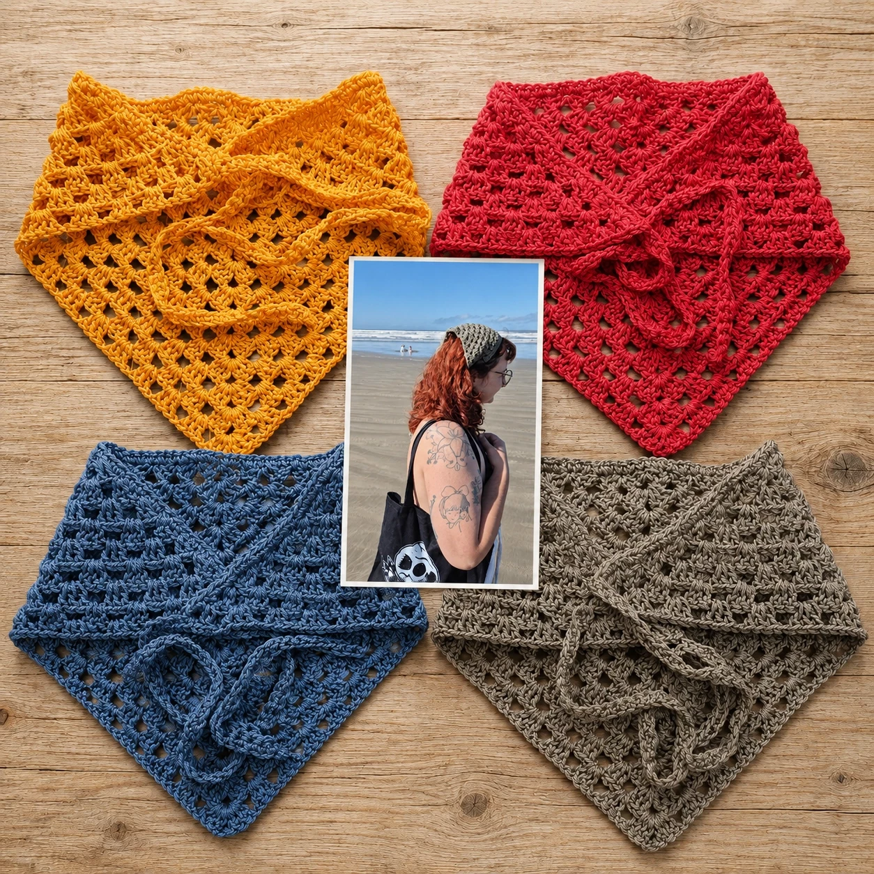 Lenço Bandana em crochê Mostarda